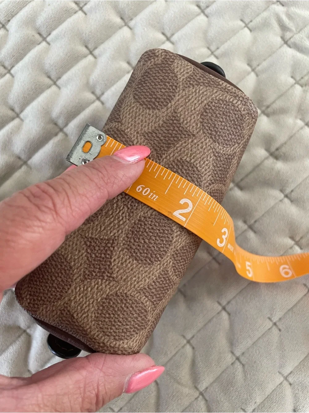 Coach Brown and Tan Interior Zip Pouch wristlet with Gold Hardware